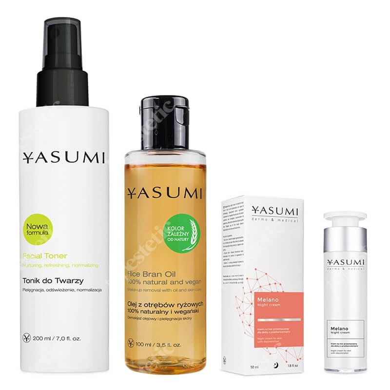 Yasumi Nocne Rozjaśnienie ZESTAW Tonik 200 ml + Ryżowy olejek do demakijażu 100 ml + Rozjaśniająco–ochronny krem na noc 50 ml