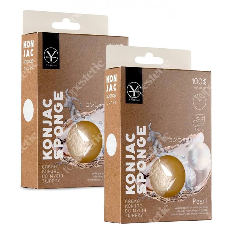 Yasumi Pearl Konjac Sponge S + Yam Konjac Sponge S ZESTAW Gąbka z masą perłową + Gąbka z ekstraktem z dzikiego pochrzynu 