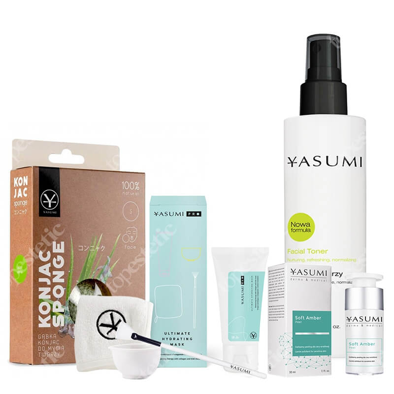 Yasumi Peel and Hydrate Set ZESTAW Gąbka z aloesem 1 szt + Tonik 200 ml + Peeling 30 ml + Maska nawilżająca 50 ml