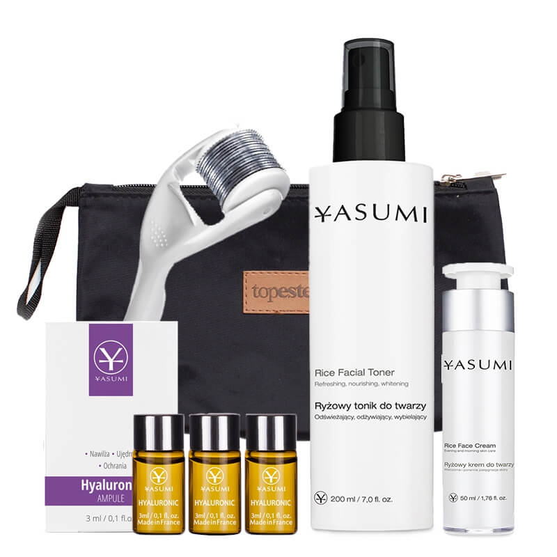 Yasumi Nawilżenie i Regeneracja ZESTAW Tonik 200 ml + Ampułka 3 ml x 3 + Roller dł. 0,25 mm + Krem 50 ml + Kosmetyczka 1 szt