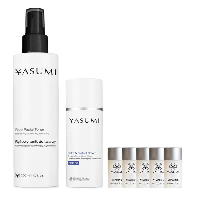 Yasumi Pielęgnacja Przeciwsłoneczna ZESTAW Ryżowy tonik 200 ml + Ampułka z witaminą C 3 ml x 5 + Krem z filtrem 100 ml