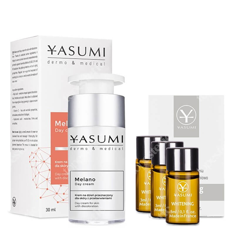 Yasumi Pielęgnacja Rozjaśniająca na Dzień ZESTAW Ampułka na przebarwienia 3 ml x 3 + Rozjaśniająco - ochronny krem na dzień 30 ml