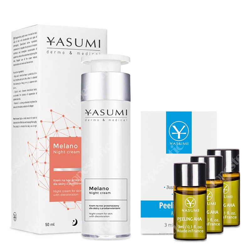 Yasumi Pielęgnacja Rozjaśniająca na Noc ZESTAW Ampułka z kwasem glikolowym 3 ml x 3 + Rozjaśniająco – ochronny krem na noc 50 ml
