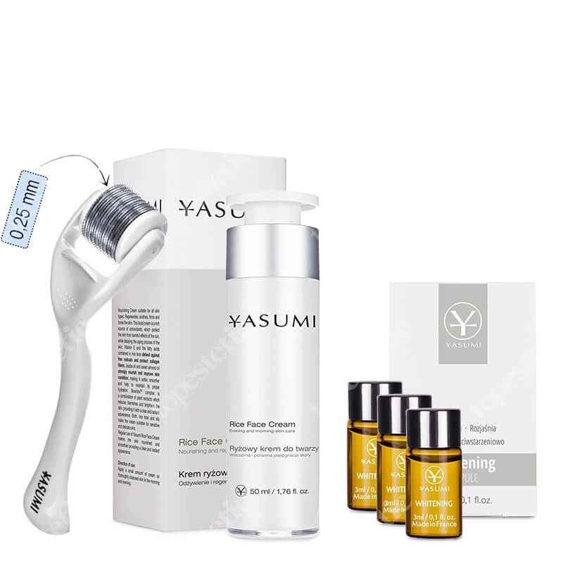 Yasumi Pielęgnacja Rozświetlająco-Ujędrniająca ZESTAW Roller o dł. 0,25 mm + Ampułka na przebarwienia 3 ml x 3 + Ryżowy krem 50 ml