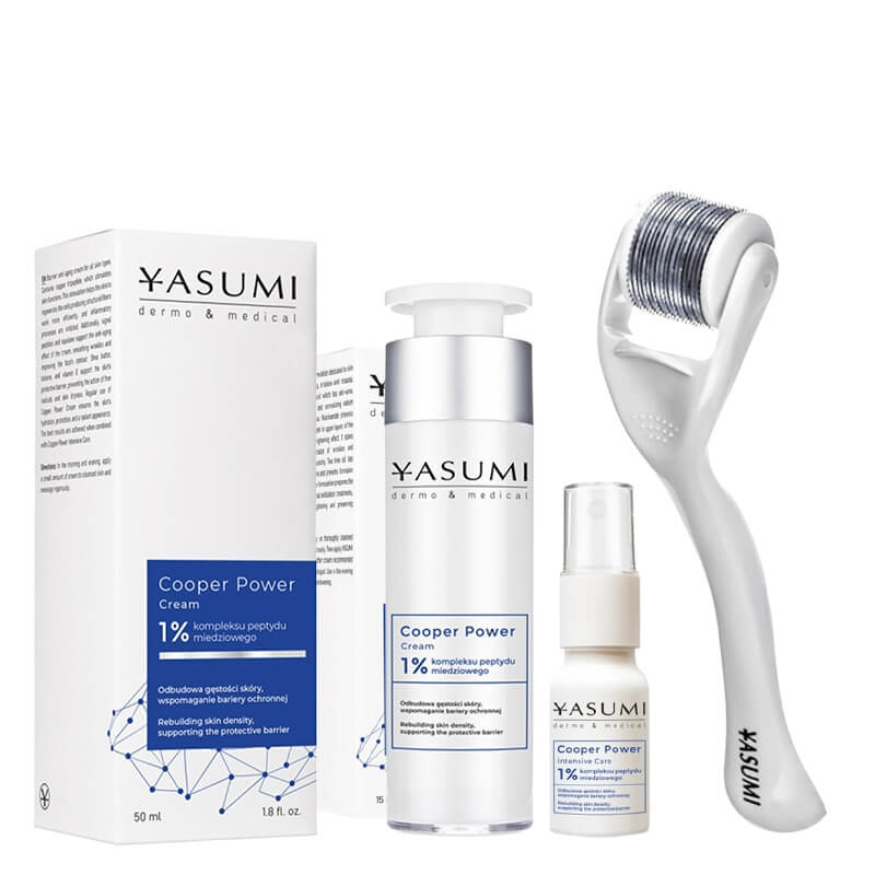 Yasumi Pielęgnacja Ujędrniająca z Peptydem Miedziowym ZESTAW Roller dł. 0,25 mm + Serum 15 ml + Krem 50 ml