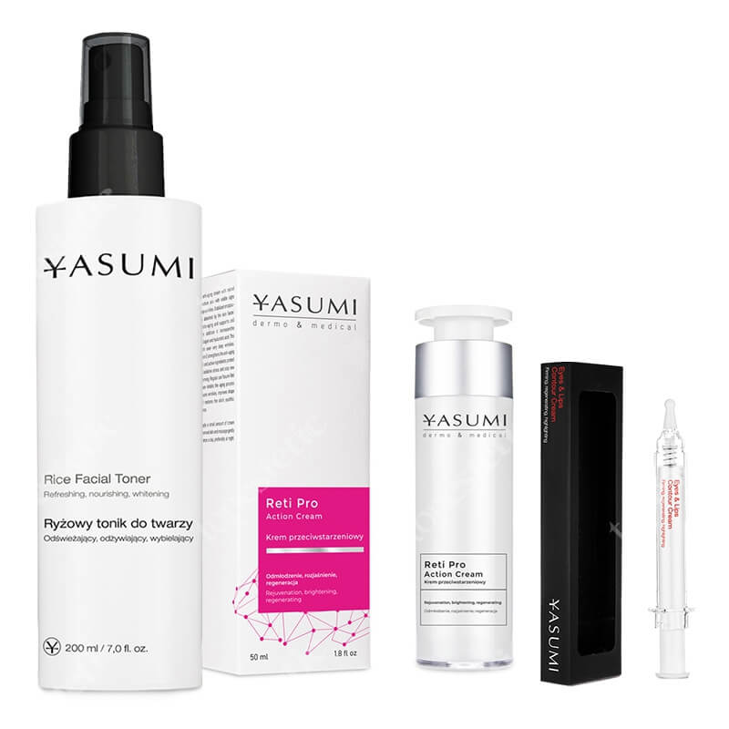 Yasumi Reti Pro Action Set ZESTAW Ryżowy tonik 200 ml + Przeciwzmarszczkowy krem pod oczy 10 ml + Krem przeciwzmarszczkowy z retinolem 50 ml