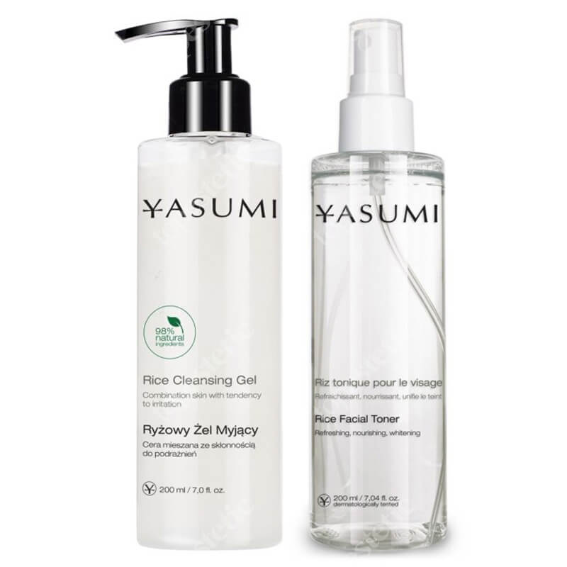 Yasumi Rice Cleansing Gel + Rice Facial Toner ZESTAW Żel do twarzy z ryżem 200 ml + Ryżowy tonik do twarzy 200 ml