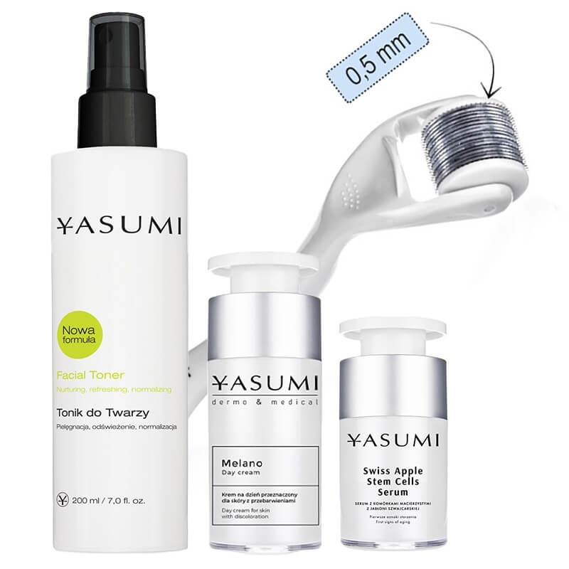 Yasumi Rozjaśnienie i Ujędrnienie ZESTAW Tonik 200 ml + Roller dł. 0,50 mm + Serum 15 ml + Krem 30 ml