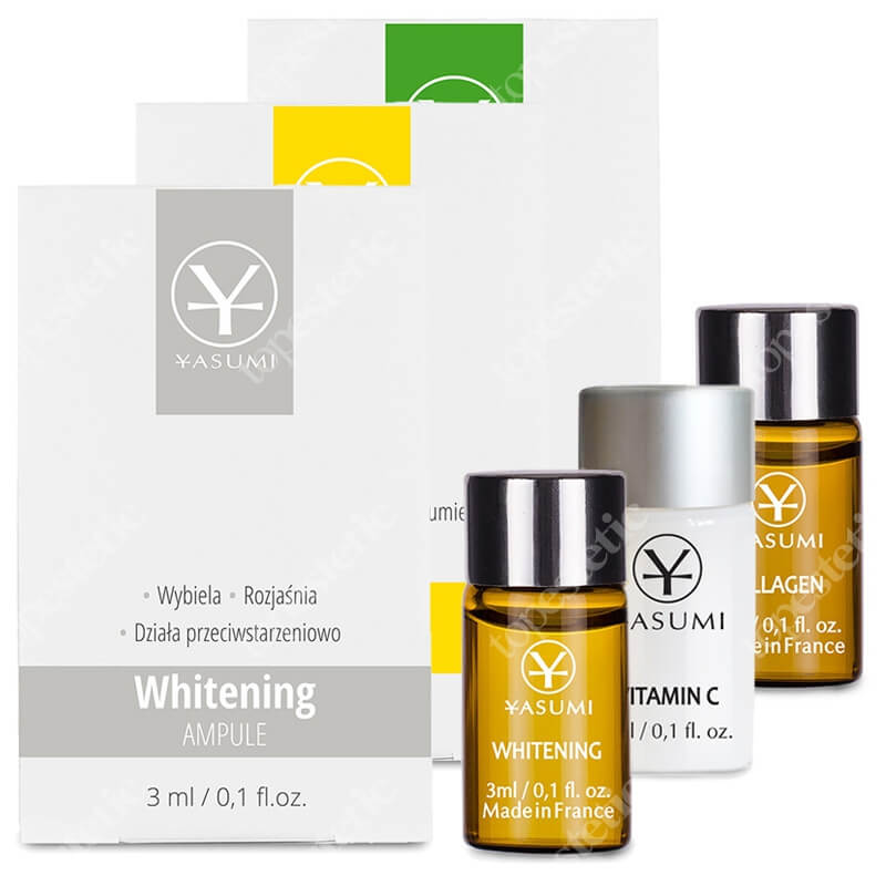 Yasumi Vitamin C + Whitening + Marine Collagen ZESTAW Ampułka z witaminą C 3 ml + Ampułka na przebarwienia 3 ml + Ampułka z kolagenem 3 ml