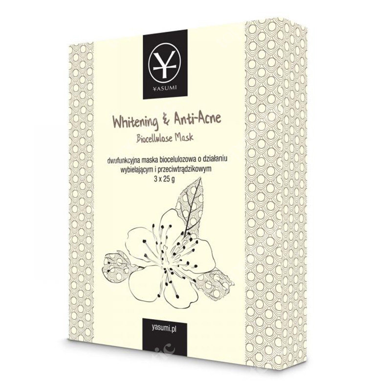 Yasumi Whitening & Anti-Acne Biocellulose Mask Dwufunkcyjna maska biocelulozowa o działaniu wybielający i przeciwtrądzikowym 3 szt.
