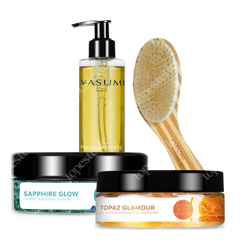 Yasumi Zestaw Ujędrniający do Ciała ZESTAW Sól 230 g + Peeling 220 g + Szczotka bambusowa + Olejek wyszczuplająco-antycellulitowy 200 ml