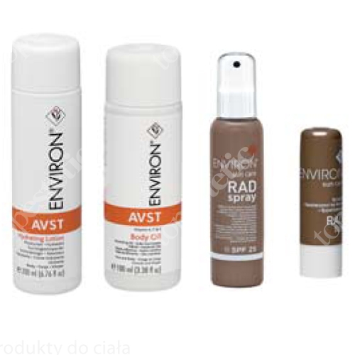 Environ Zestaw AVST + RAD Lotion nawilżający, Filtr ochronny, Olejek, Balsam do ust 200 ml, 120 ml, 100 ml, 3,4 g