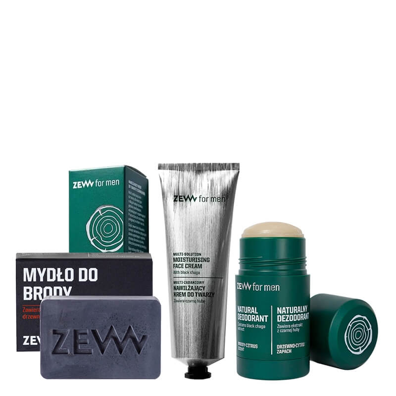Zew For Men Men Care ZESTAW Mydło do brody 85 ml + Dezodorant w sztyfcie 80 g + Krem do twarzy 80 ml