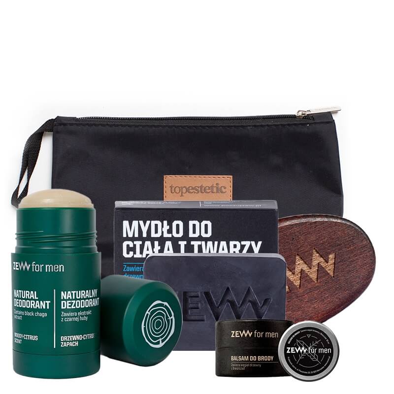 Zew For Men Men Set ZESTAW Balsam do brody 30 ml + Szczotka 1 szt + Mydło 85 ml + Dezodorant w sztyfcie 80 g + Kosmetyczka 1 szt