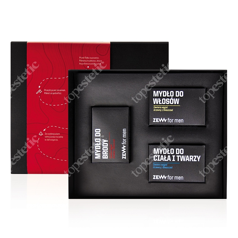 Zew For Men Niezbędnik Brodacza ZESTAW Mydło brody 85 ml + Mydło do włosów 85 ml + Mydło do ciała i twarzy 85 ml