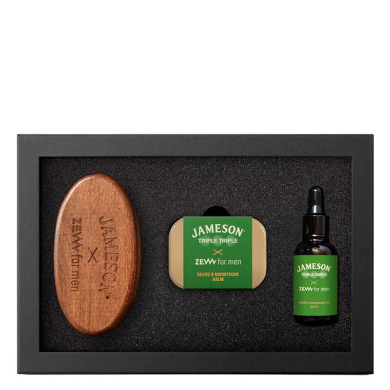 Zew For Men Prosty Jameson Triple Triple z Olejkiem z Połyskiem ZESTAW Olejek do brody z połyskiem 30 ml + Balsam do brody i wąsów 80 ml + Szczotka do brody 1 szt