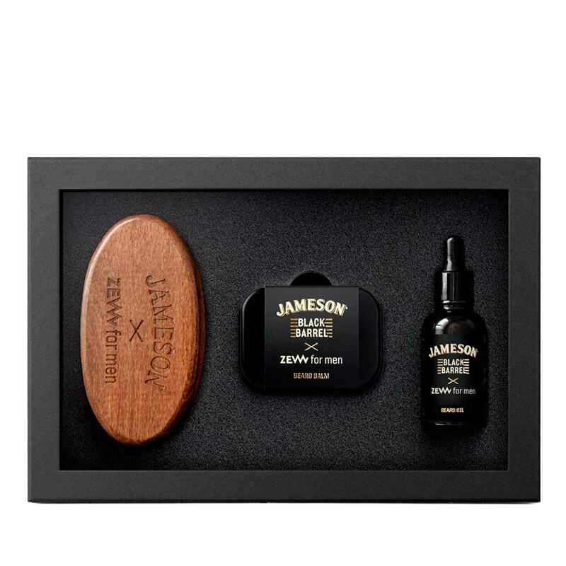 Zew For Men Simple Jameson Black Barrel ZESTAW Balsam do brody 80 ml + Odżywczy olejek do brody 30 ml + Szczotka do brody 1 szt