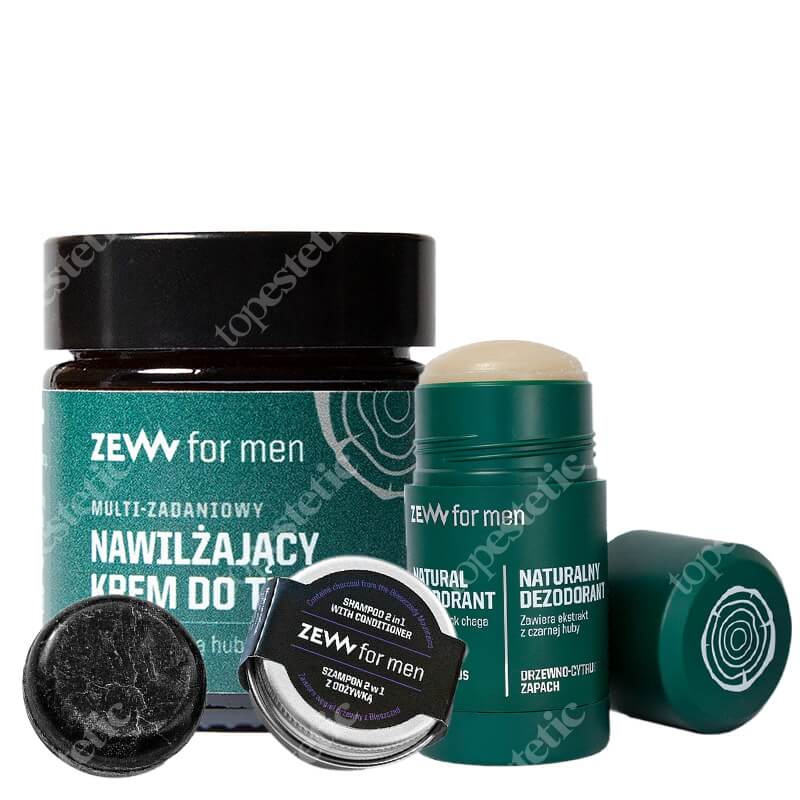 Zew For Men Travel Set ZESTAW Dezodorant w sztyfcie 30 g + Szampon z odżywką z węglem drzewnym z Bieszczad 15 ml + Zawiera czarną hubę 30 ml