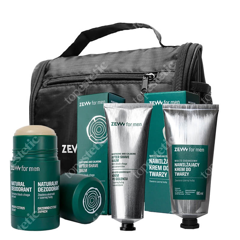 Zew For Men Travel Set ZESTAW Krem po goleniu 80 ml + Dezodorant w sztyfcie 80 g + Krem do twarzy 80 ml + Kosmetyczka 1 szt