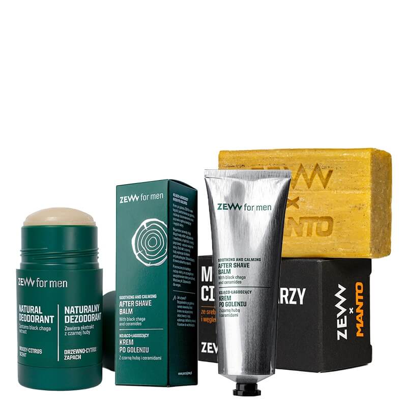 Zew For Men Zew For Men Set ZESTAW Mydło do ciała i twarzy 85 ml + Krem po goleniu z czarną hubą i ceramidami 80 ml + Dezodorant w sztyfcie 80 g