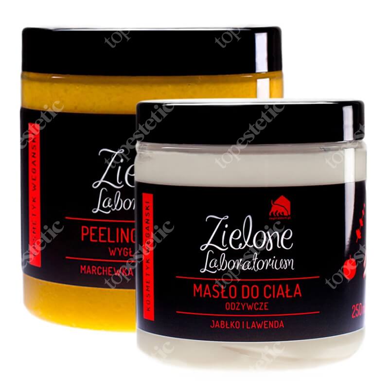 Zielone Laboratorium Peeling + Masło Do Ciała ZESTAW Peeling marchewka i płatki owsiane 350 g + Masło jabłko i lawenda 250 ml