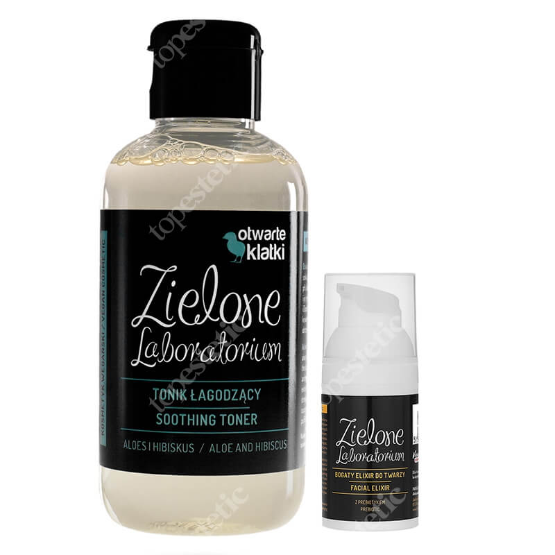 Zielone Laboratorium Tonik Łagodzący + Bogaty Elixir ZESTAW Aloes i hibiskus 150 ml + Elixir do twarzy z prebiotykiem 30 ml