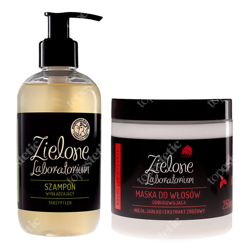 Zielone Laboratorium Wygładzenie i Odbudowa ZESTAW Szampon - skrzyp i len 250 ml + Maska - mięta, jabłko i ekstrakt zbożowy 250 ml