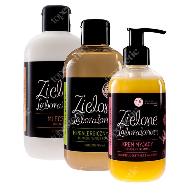 Zielone Laboratorium Zestaw Codzienny ZESTAW Żel do mycia twarzy i ciała 250 ml + Krem myjący do higieny intymnej 250 ml + Mleczko do ciała 250 ml
