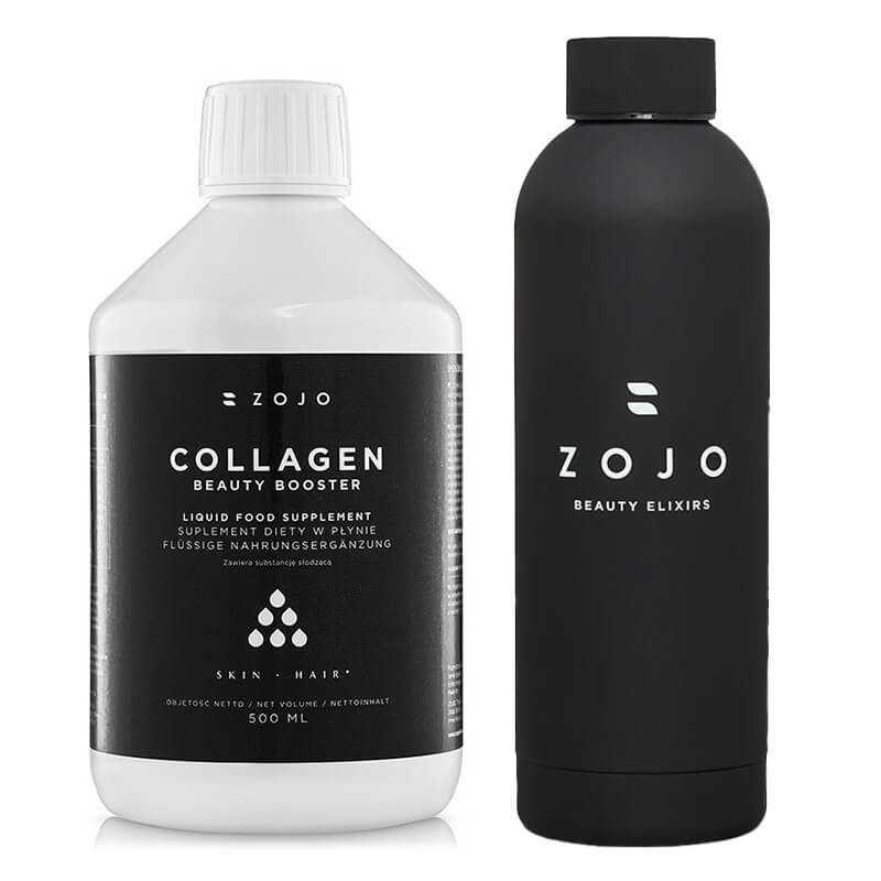 Zojo Collagen Beauty Booster + Butelka Wellness ZESTAW Kolagen rybi do picia z wit. C 500 ml + Butelka na kolagen do picia lub smoothie 500 ml