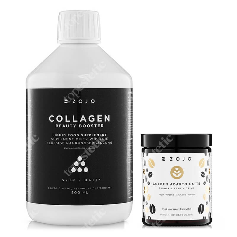 Zojo Collagen Beauty Booster + Golden Adapto Latte ZESTAW Kolagen rybi do picia z wit. C 500 ml + Beauty drink na utrzymanie prawidłowej wagi 80 g