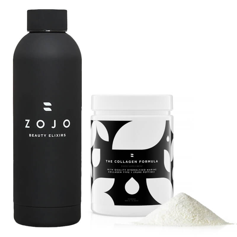 Zojo The Collagen Formula + Butelka Wellness ZESTAW Hydrolizowany kolagen rybi w proszku 300 g + Butelka na kolagen do picia lub smoothie 500 ml