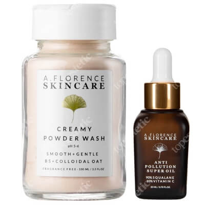 A.Florence Skincare Creamy Powder Wash + Anti Pollution Super Oil ZESTAW Jedwabisty puder myjący z ekstraktem z owsa i z pantenolem 100 ml + Olejek na przebarwienia do twarzy 20 ml