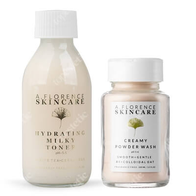 A.Florence Skincare Hydrating Milky Toner + Creamy Powder Wash ZESTAW Nawilżający tonik z ceramidami i kwasem hialuronowym 150 ml + Jedwabisty puder myjący z ekstraktem z owsa i z pantenolem 100 ml