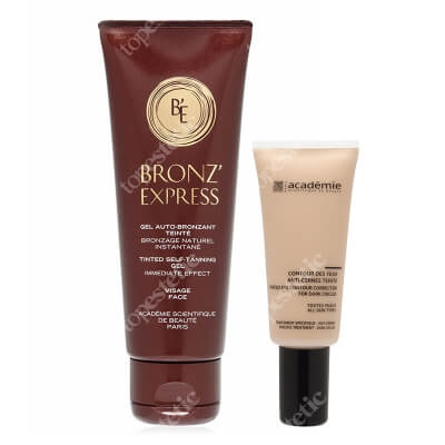 Academie Contour des Yeux Anti-Cernes Teinte + Gel Auto-Bronzant Teinte ZESTAW Kryjący korektor pod oczy 20 ml + Brązujący żel do twarzy 75 ml