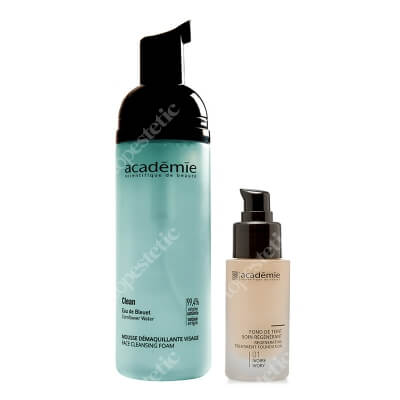 Academie Glow Skin ZESTAW Liftingujący podkład (kolor kość słoniowa 01) 30 ml + Pianka oczyszczająca do twarzy 150 ml