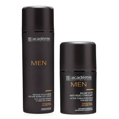 Academie Men Care ZESTAW Aktywny balsam przeciwzmarszczkowo-stymulujący 50 ml + Oczyszczający żel do golenia 2w1 GARTIS 150 ml