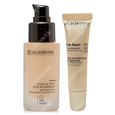 Academie Perfection Set ZESTAW Liftingujący podkład (kolor miód 02) 30 ml + Booster powiększający usta 15 ml