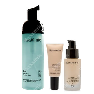 Academie Super Set ZESTAW Liftingujący podkład (kolor kość słoniowa 01) 30 ml + Pianka oczyszczająca do twarzy 150 ml + Kryjący korektor pod oczy 20 ml