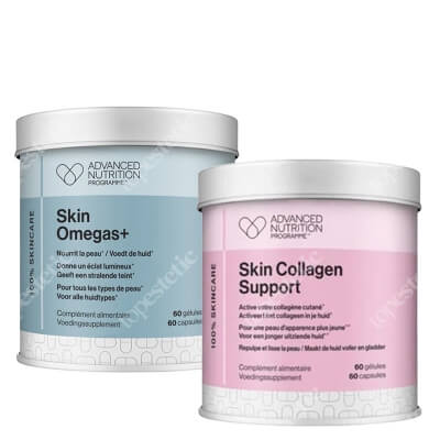 Advanced Nutrition Pr. Skin Omegas + + Skin Collagen Support ZESTAW Witamina A dla zdrowej skóry oraz omega 3 i 6, 60 kaps. + Koktajl witaminy C, cynku, MSM i ekstraktu z pestek winogron 60 kaps