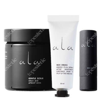 Ala Gentle Scrub + Rich Cream + Skin Stick ZESTAW Peeling z kwasami 50 ml + Bogaty krem na dzień i na noc 30 ml + Sztyft 20 g