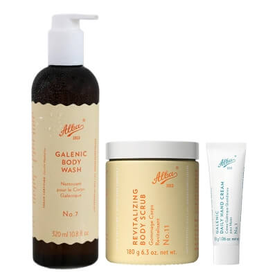 Alba1913 Galenic Body Wash + Revitalizing Body Scrub + Galenic Daily Hand Cream Travel ZESTAW Galeniczny płyn do mycia ciała 320 ml + Peeling cukrowy 180 g + Galeniczny krem do rąk 30 g