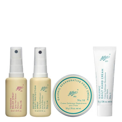 Alba1913 Tension Relief Spray + Foot Spray + Foot Cream + Galenic Daily Hand Cream Travel ZESTAW Spray łagodzący przeciążenia 30 ml + Spray do stóp 30 ml + Krem do stóp 50 g + Galeniczny krem do rąk 30 g