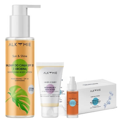 Alkmie Bestseller Set ZESTAW Jednorazowe ręczniki do twarzy 80 szt + Serum 30 ml + Balsam do ciała 100 ml + Krem do rąk 50 ml