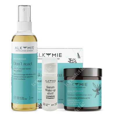 Alkmie Calming Set ZESTAW Tonik łagodzący 150 ml + Wyciszająca nocna maska-krem 60 ml + Serum z potrójną witaminą C 5 ml