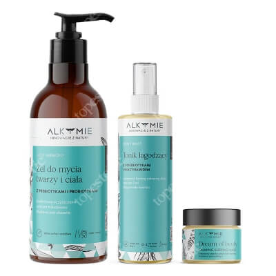 Alkmie Dream Skin Set ZESTAW Żel do mycia twarzy i ciała 250 ml + Tonik łagodzący 150 ml + Wyciszająca nocna maska-krem 15 ml