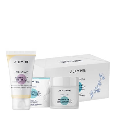 Alkmie Favorite Set ZESTAW Jednorazowe ręczniki do twarzy 80 szt + Krem ceramidowy 50 ml + Krem do dłoni 50 ml