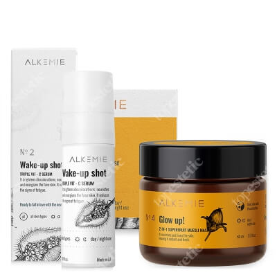 Alkmie Glow Up + Wake Up Shot ZESTAW Peeling-maska z superowocami 60 ml + Serum z potrójną witaminą C 30 ml