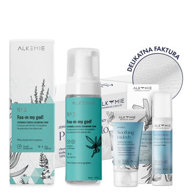 Alkmie Hydro Extreme Set ZESTAW Pianka do demakijażu 150 ml + Nawilżający krem do twarzy 50 ml + Odżywczy krem do rąk 50 ml + Ręczniki do twarzy 80 szt