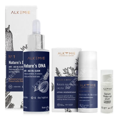 Alkmie Nature's Set ZESTAW Odmładzający eliksir olejowy 30 ml + Krem na okolice oczu 15 ml + Serum z potrójną witaminą C 5 ml