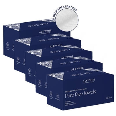 Alkmie Pure Face Towels Blue Box x 5 ZESTAW Jednorazowe ręczniki do twarzy 80 szt x 5